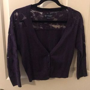 Purple lacy 3/4 sleeve cropped cardigan
